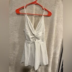 White Textured V-Neck Dress